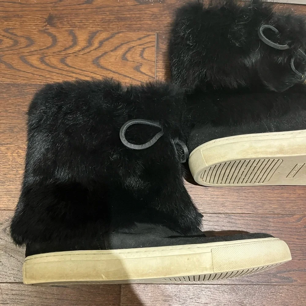 Tory Burch Angelica Black Rabbit Suede Winter Boots - Picture 10 of 11
